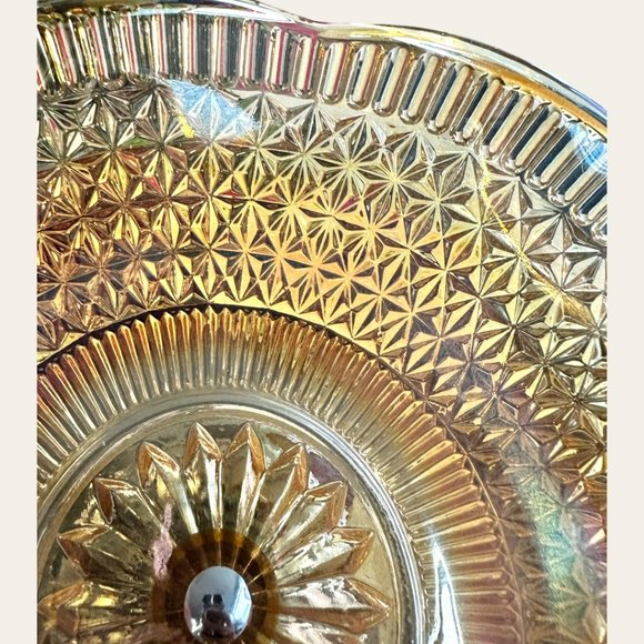 VINTAGE MARIGOLD CARNIVAL GLASS 8.25" BOWL ON METAL STAND - Picture 4 of 12